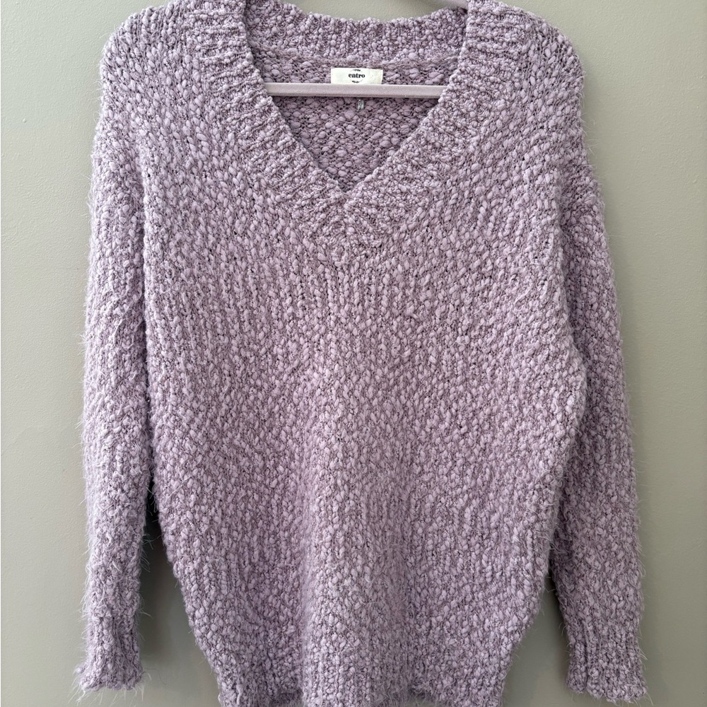 Entro Women’s Chunky Knit Oversized V-Neck Sweater Purple Lavender Cozy